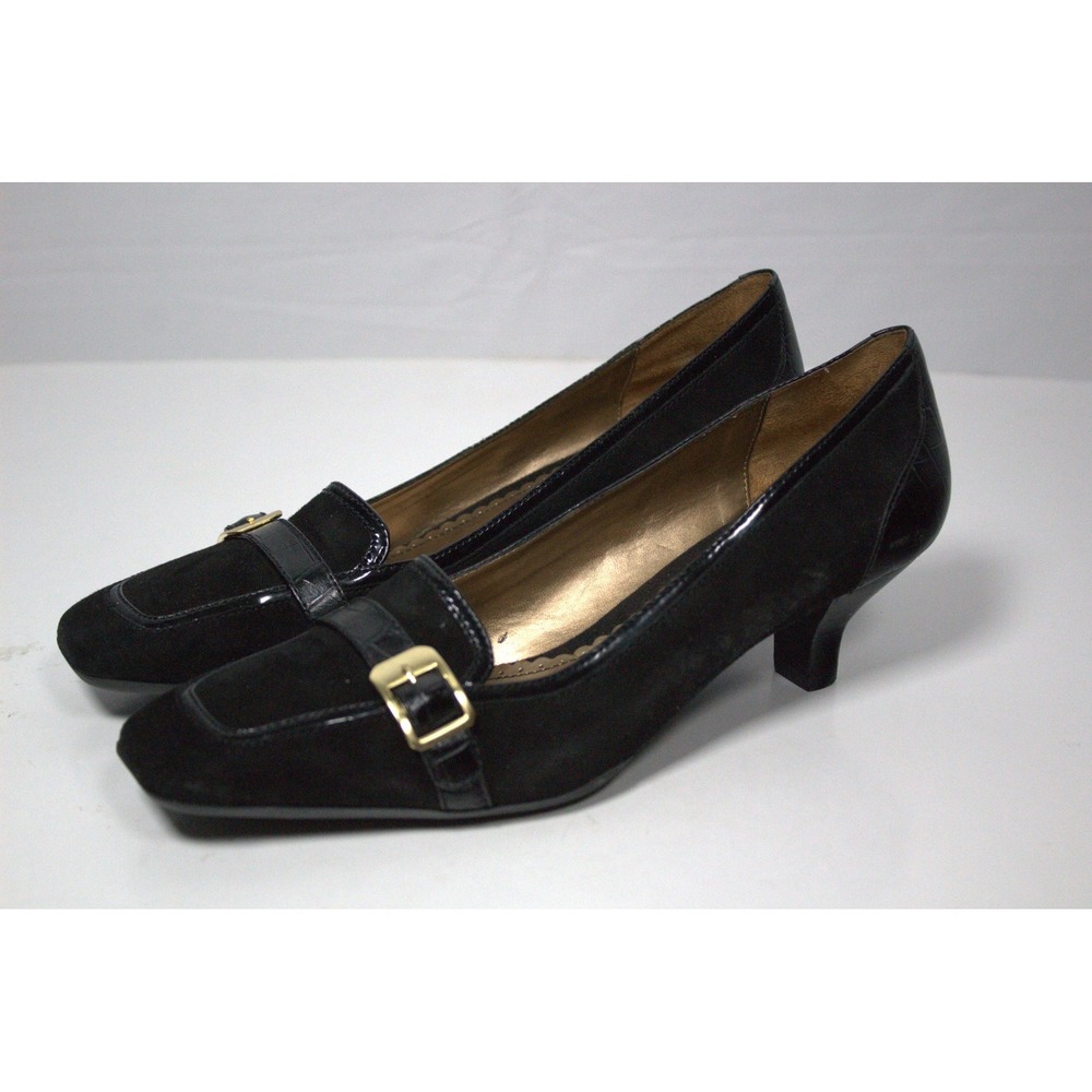 Naturalizer Quaint Womens Pumps Black Suede Slip On Buckle Strap Kitten Heel
